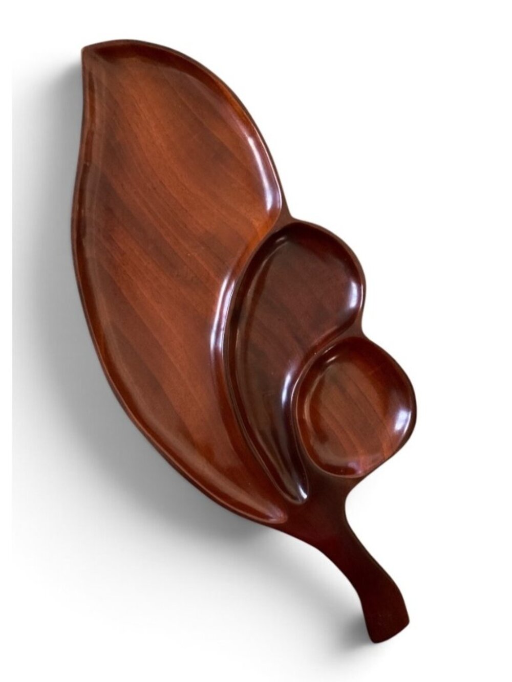 Vtg Mid-Century Hand Carved Mahogany Wood Divided Serving Tray 24” Haiti